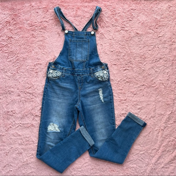 Distressed Lace Detail Denim Mid Rise 